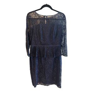 Adrianna Papell Formal Dress Navy Lace Sheath Peplum  Wedding Cocktail Party